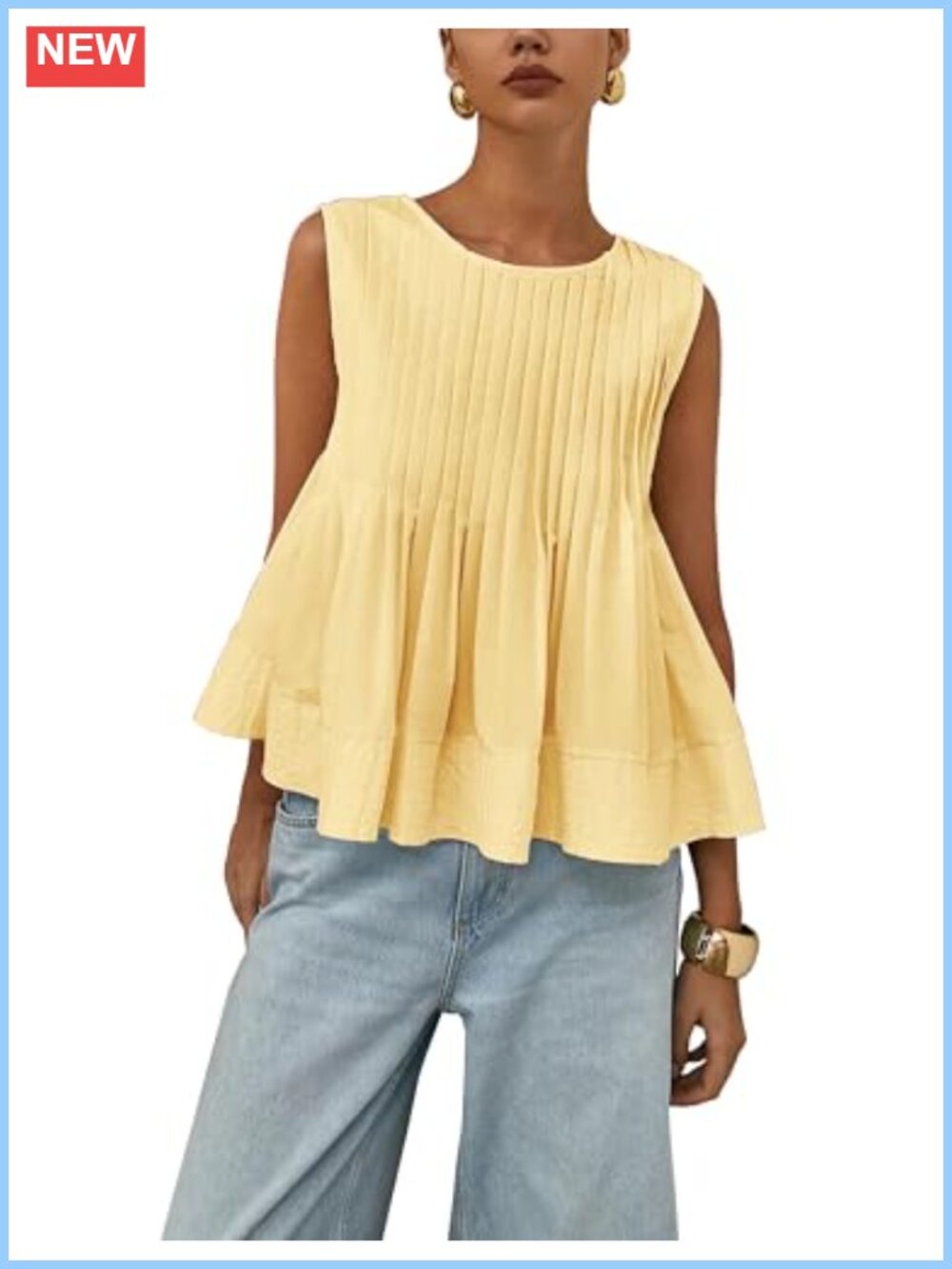 Womens Y2K Babydoll Tank Top Pleated Peplum Blouse Sleeveless Cami